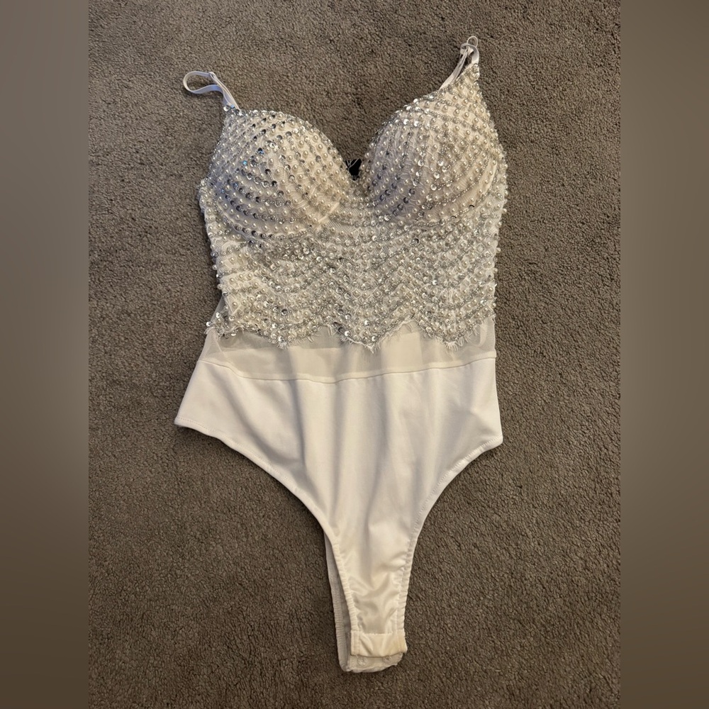 Windsor White Beaded Bodysuit